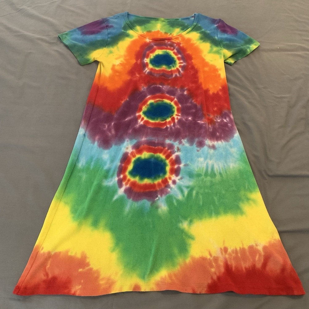 Dress Womens Small Multicolor Tie Dye Jersey T Shirt Scoop Neck Short Casual